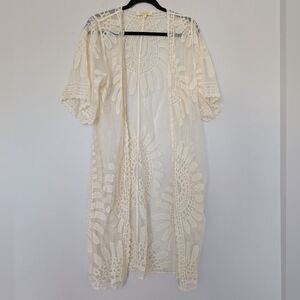 Rebellion Cream Lace Overlay Kimono Coverup